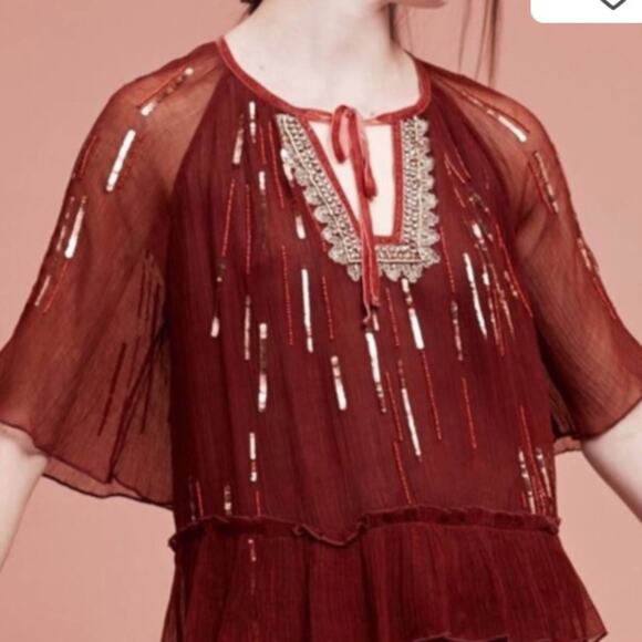 Anthropologie Floreat Canalis FairyCore Festival Whimsical Gauze Sequin Top - Picture 1 of 8
